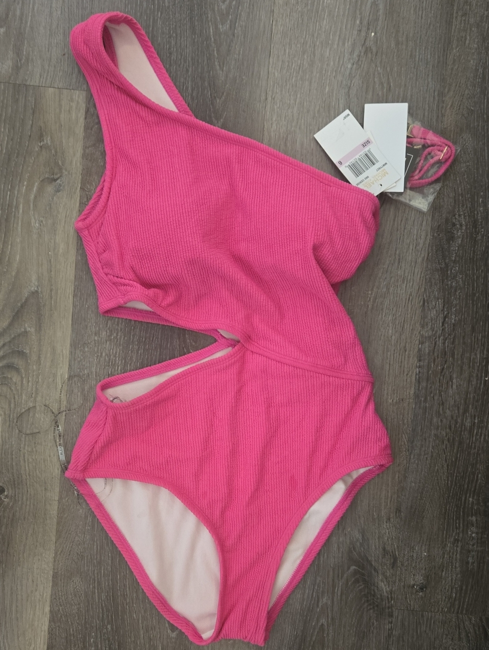Michael Kors Size 6 One-Shoulder Cutout Pink Swimsuit NWT